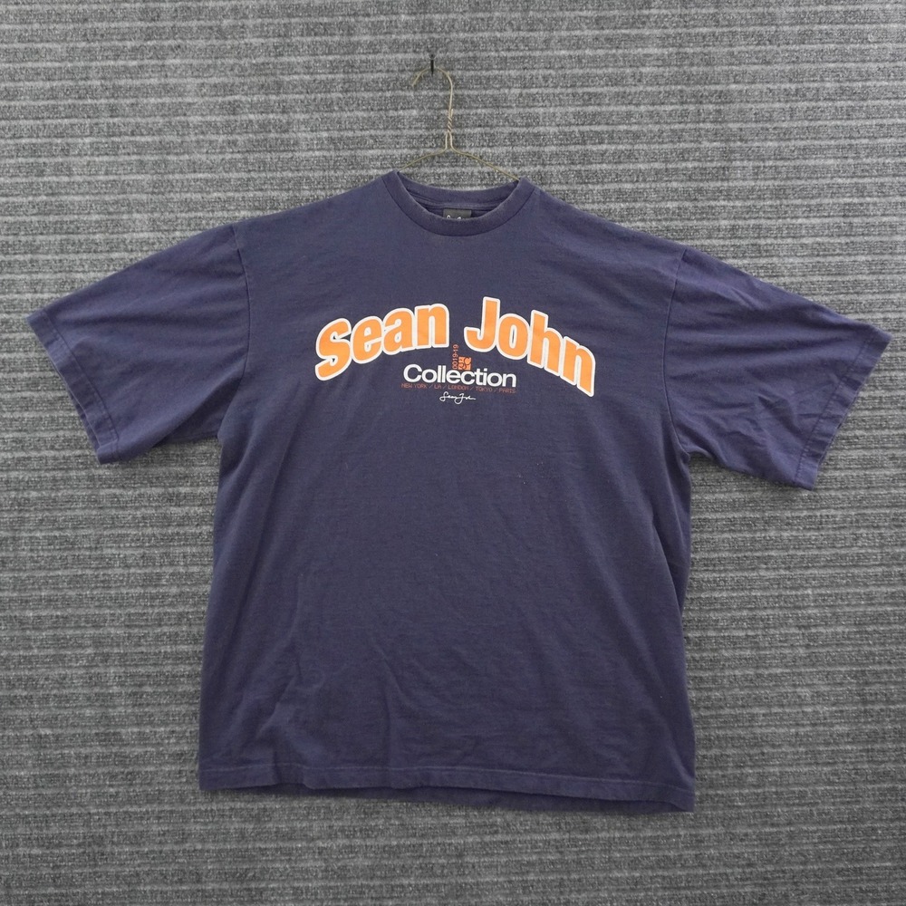 Vintage Y2K Sean John T-Shirt Mens L Navy Blue Graphic Logo Short Sleeve
